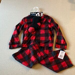 Red and Black Checkered Kids Pajama Set with Socks Boys Size 6